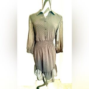 Maison Jules Black Sheer Polka Dot Dress, large